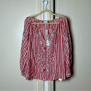 Anthropologie striped embroidered top